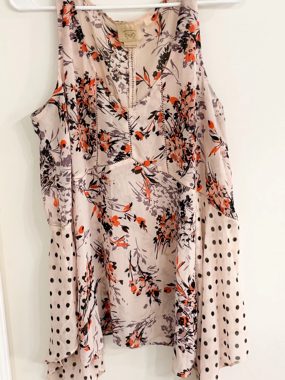 Anthropologie Vanessa Virginia Floral Polka V-Neck Tank Top Sz L - Picture 2 of 7